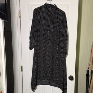 Fred David Black Dress with White Polka Dots — Long Sleeve Midi Shirt Dress